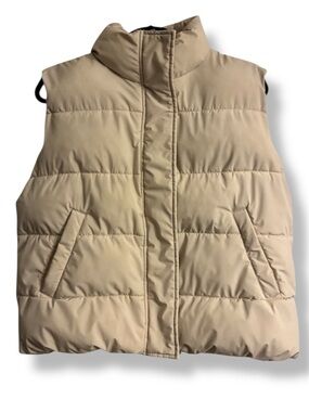 HFX Outdoors Cream Puffer Coat Vest with Zipper & Snaps Sz M Good Condition
